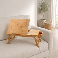 Plateau de rangement pour ordinateur portable en bambou, multi-positions, pliable, pour bureau, maison et salon