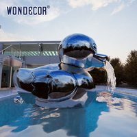 WONDECOR Sculpture de canard abstraite en acier inoxydable avec grand miroir en métal poli pour l'extérieur