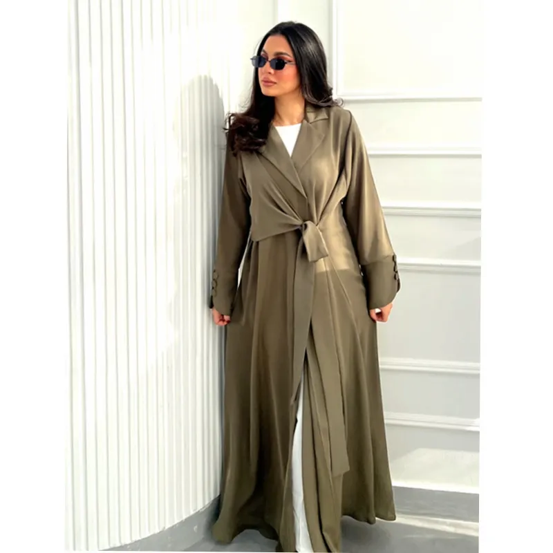 Vêtements traditionnels musulmans vêtements de travail femmes Dubai crêpe vert armée col Abaya