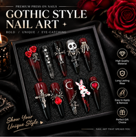 Lot de 10 faux ongles à presser, style stiletto gothique, avec motifs Halloween, crâne, rose, croix, araignée, faits à la main, vente en gros, dropshipping