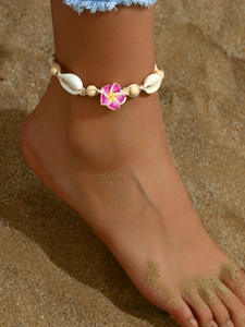 Bohe coquille cheville cire corde tissé coquille de mer <span class=keywords><strong>pied</strong></span> décor Hawaii plage polymère argile fleur <span class=keywords><strong>Bracelet</strong></span> pour fête porter pour femmes hommes - Product Image 4