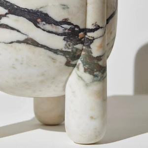 Vase De Table De Flore En Marbre De Calacatta Sculpté À La Main Et Pot De Fleur Surface Aiguisée - Product Image 3