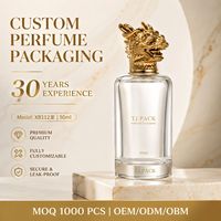Flacon de parfum Dragon Top 50 ml en verre transparent avec bouchon animal doré pour emballage de marque haut de gamme OEM