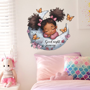 Di alta qualità ragazza nera carina dormire sulla luna fiori 3d decorazione farfalla <span class=keywords><strong>adesivi</strong></span> a prova di acqua per ragazze soggiorno - Product Image 3