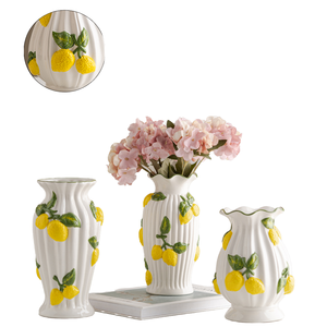 <span class=keywords><strong>Modison</strong></span> Umweltfreundliche Moderne Kunst Glasierte Keramik Tischvase mit Zitronenmuster Getrocknete Kunstblumen Wohndekoration - Product Image 1