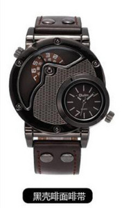 Montre à quartz pour homme, design unique, double fuseau horaire, bracelet en cuir décontracté, grande taille - Product Image 2