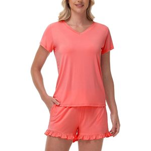 Ensemble de pyjama pour femmes BambooBud, haut à col en V doux avec short, vêtements de nuit légers, vêtements de détente, tailles S à XXL - Product Image 1