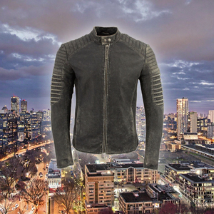 Men's Slim Fit Stand Collar PU <b>Leather</b> Motorcycle <b>Jacket</b> Washed Distressed Grey Windproof Zipper Closure Moto Biker Style - Product Image 3