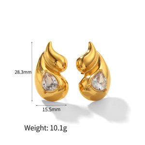Teardrop <b>Stud</b> Earrings Gold <b>Silver</b> Plated Crystal Inlay For Women Everyday Wear - Product Image 3