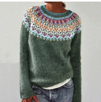 Pull en mohair color block pour femme, motif géométrique, col rond, style coréen, tricoté à la machine, vente en gros