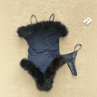 Nouveau Body en Maille avec Bordure en Fausse Fourrure, Design Épaules Dénudées, Tissu Transparent, Bretelles Fines, Ensemble Intime