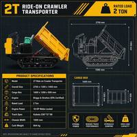 Camion benne sur chenilles à moteur diesel à commande flexible, petit transporteur sur chenilles avec pelle de chargement hydraulique, capacité de la benne de 2 tonnes
