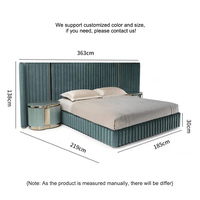 Ensemble de lit King Size de luxe en velours, tête de lit capitonnée bleu sarcelle avec LED, meubles sur mesure tout-en-un, table de chevet cannelée pour villa et hôtel
