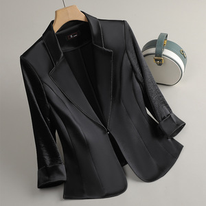 Women's Blazer Pink Solid Color Three Quarter Sleeve Casual Suit Jacket Breathable Polyester Fabric - Product Image 2