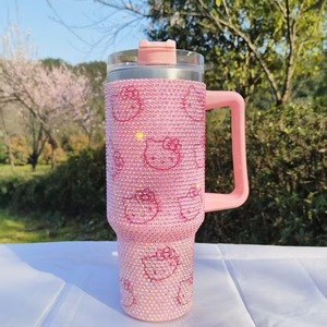 Taza de coche de acero inoxidable de gran capacidad de 40oz al por mayor, diseño de gato de dibujos animados de diamante, succión al vacío, viaje, de hielo' '<span class=keywords><strong>Rey</strong></span>, térmica caliente - Product Image 3