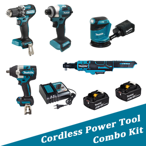 Kit combiné de 5 outils <span class=keywords><strong>Makita</strong></span> 18V sans fil : clé à chocs, perceuse-visseuse, clé à cliquet, ponceuse avec batterie BL1860B et chargeur <span class=keywords><strong>DC18RC</strong></span> - Product Image 1