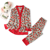 Vente chaude mode Satin femmes pyjamas printemps et automne nouvelle glace soie mince Satin Cardigan revers à manches longues maison porter ensemble