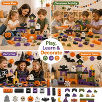 Ensemble de blocs en mousse rose et violet pour filles, thème Halloween, kit de construction créatif ouvert pour enfants d'âge préscolaire, OEM ODM