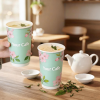 Emballage personnalisé écologique de thé café en gros thé oriental tasse en papier chaud sac de tasse en plastique glacé et accessoires avec votre marque