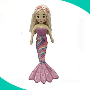 中国供应商可爱的填充美人鱼娃娃玩具毛绒美人鱼娃娃为女孩