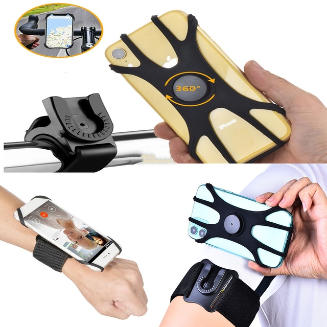 Adjustable 360 Rotatable 3-in-1 Phone Armband Running Wristband Cycling Phone Holder Black Phone Strap Sports Fitness Accessory