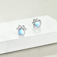 Boucles d'oreilles clous en argent sterling 925 plaqué pierre de lune en forme de patte de chien pour femmes, vente en gros de bijoux