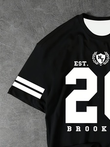 T-shirt à manches courtes pour homme, col rond, décontracté, imprimé 3D, motif de mot Brooklyn, numéro 20, doux, respirant, en polyester imprimé - Product Image 3