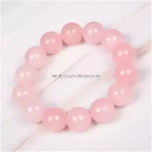 High Quality Natural pink Crystal 14mm Bracelet Crystal Single Circle Hand String Rose Quartz Bracelets