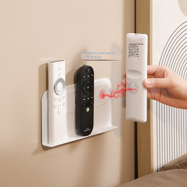 Remote Control Magnetic Wall Mount No-Drill Storage Rack & Hanger for TV & AC Remotes ABS Plastic 1-Tier Multi-Purpose