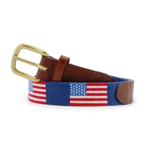 SNB010 American Flag Personalized Pattern Cowhide Leather Needlepoint Girdle For Men Women Children