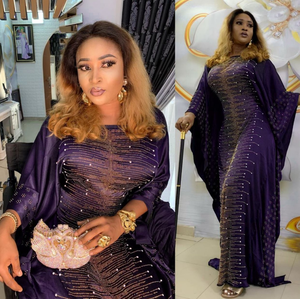Nouvelles robes de soirée traditionnelles africaines pour femmes - Robes longues en satin confortables et respirantes, ornées de cristaux, décontractées pour femmes - Product Image 2