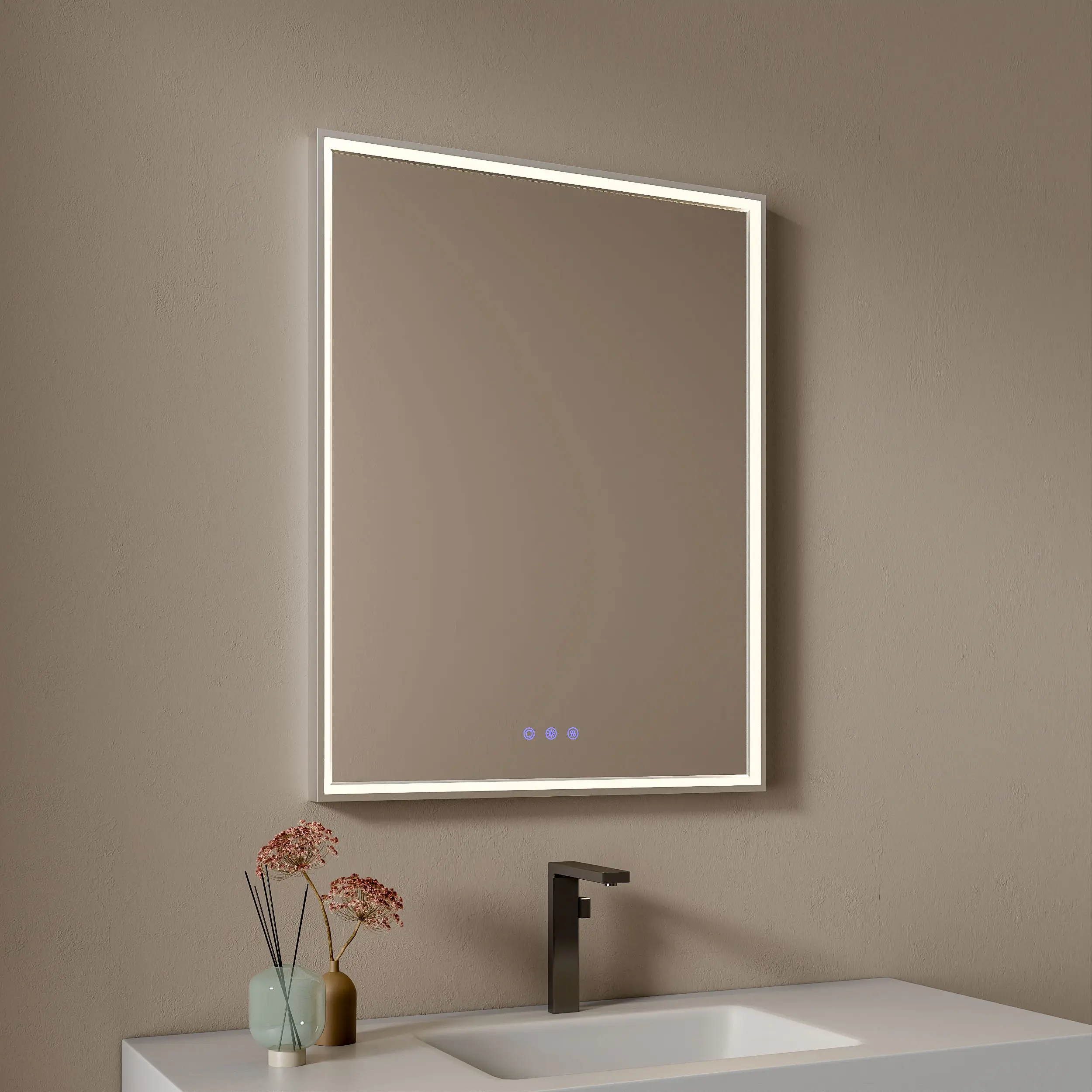 Hafıza fonksiyonu işıklı akıllı dokunmatik özel ışıklı ayarlanabilir çerçeveli Modern Led banyo aynası ışık ile