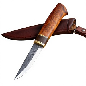 Couteau de chasse artisanal en acier carbone, lame fixe à pointe tombante, manche en bois, longueur totale de 9 pouces avec étui en cuir - Product Image 1
