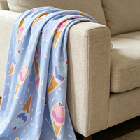 Couverture polaire douce et confortable en flanelle imprimée de paillettes de cornets de crème glacée bleu pastel pour canapé, lit, chambre d'enfant, toutes saisons