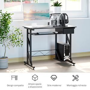 HOMCOM-Escritorio de oficina de acero y madera para ahorrar espacio, con cajón, bandeja extraíble para teclado, 90x50x100 cm, color negro - Product Image 6