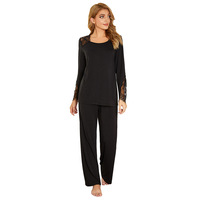 Ensemble de pyjama deux pièces tricoté respirant à col rond et taille élastique pour femme, style européen et américain, 180g, manches longues, collection automne-hiver