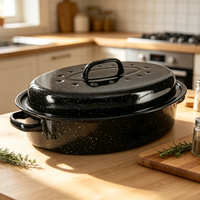 Plat à rôtir ovale en acier au carbone émaillé, compatible induction, pour cuisson de dinde, poulet, poisson, avec couvercle, pour la cuisine