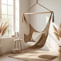 Fauteuil suspendu en corde de coton tressé à la main, style bohème, pour chambre à coucher, chaise suspendue intérieure/extérieure avec pompon