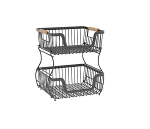 Rectangle Two Tier Eco-Friendly Metal Mesh Wire Fruit &amp; <strong>Vegetable</strong> Storage <strong>Basket</strong> <strong>Stand</strong> with Banana Hooks - Product Image 5