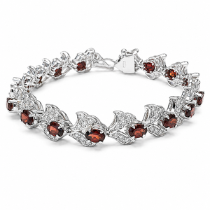 925 Sterling Silver Rhodium Plated Garnet and Cubic Zirconia Designer <b>Bracelet</b> - Product Image 4