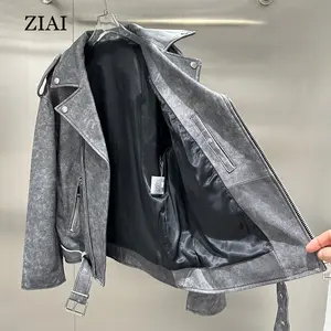 Giacca in pelle all'ingrosso per donna giacca da moto in pelle moda Plus Size giacca in pelle materiale lavato finto