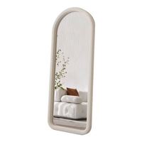 Miroir sur pied de style nordique blanc avec cadre en PP arqué et verre, pleine longueur, pour usage cosmétique et décoration intérieure