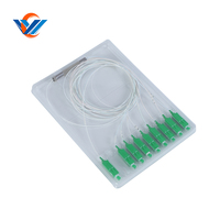 Divisor Óptico PLC de 8 Vías, Tipo Mini Tubo de Acero, FTTH 0.9mm G657A1, 1310/1550, 1x8 con Conectores SC APC