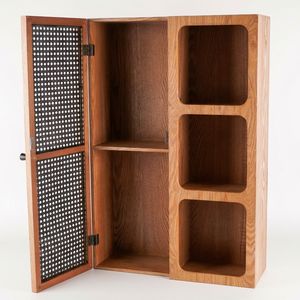 <span class=keywords><strong>Armoire</strong></span> de rangement murale traditionnelle en bois avec étagères flottantes, porte en rotin, décoration de la maison, salle à manger, salon, fabrication artisanale, 3 étagères - Product Image 2