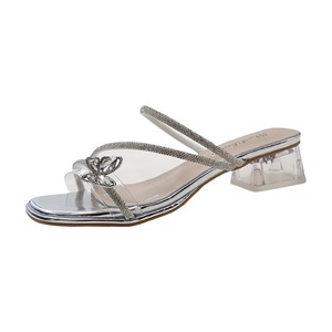 Sandalias Plateadas con Tacón y Purpurina, Punta Abierta, Tacón Cuadrado, Decoración Floral, Elegantes Zapatos de Verano para Mujer - Product Image 5