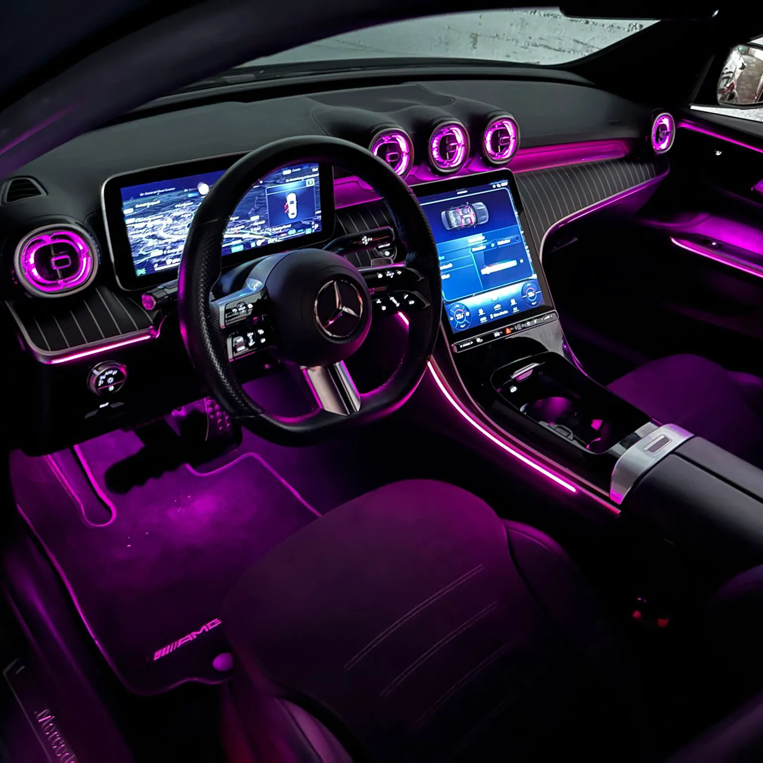 Ensemble complet X254 Accessoires de lumière ambiante Tweeter rotatif Turbine lumineuse Évent Couverture de haut-parleur de porte de voiture pour Mercedes-Benz Classe GLC