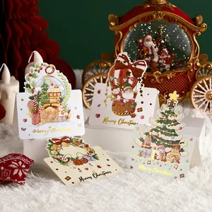 Amostra grátis Feliz Natal papel Cartões personalizado Árvore De Natal Presente De Inverno Pop-Up Cartões Decoração Adesivos Carro De Ano Novo