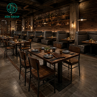 Ensemble de mobilier de restaurant industriel Ron Group, sièges en cuir personnalisés, table avec base en bois et métal, chaise en bois massif