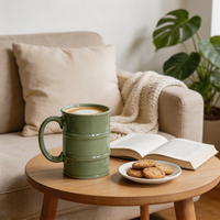 Mug en porcelaine en forme de fût d'huile grande capacité avec logo personnalisé, tasse en céramique vert sauge, vaisselle créative avec logo personnalisé, vente en gros