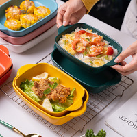Plat de cuisson binaural en céramique nordique pour gâteau pain aile de poulet Steak fromage riz-plat et assiette polyvalents pour la cuisson